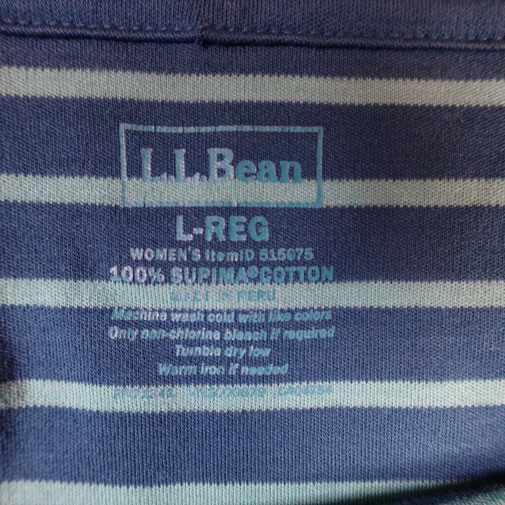 LL Bean Top Womens Medium Square Neck Striped Blue Green Long Sleeve Knit - Picture 2 of 7
